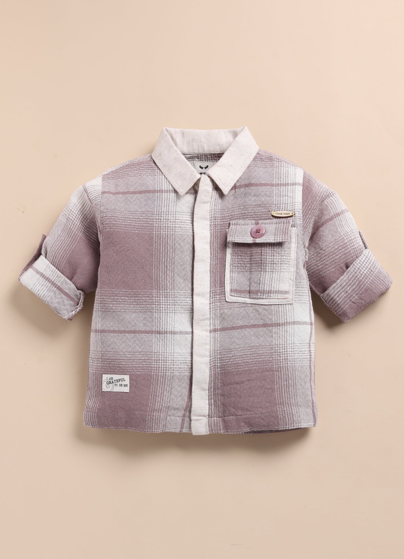 Trendy and Timeless Cotton Checkered Shacket 3 piece Casual Set for Boys- Lavender