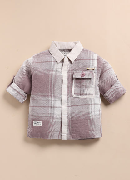 Trendy and Timeless Cotton Checkered Shacket 3 piece Casual Set for Boys- Lavender