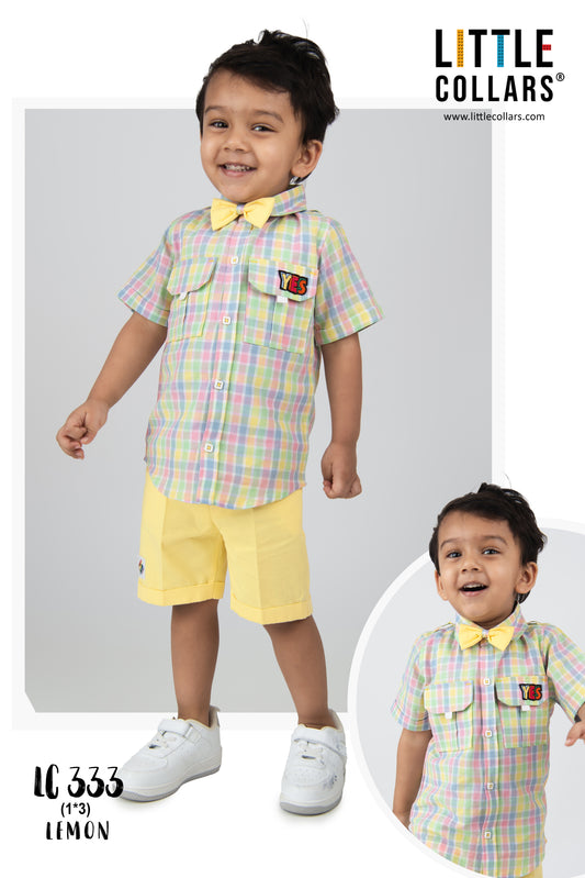 Lemon Casual and Fun Checkered Pure Cotton Shirt Half Pant Bow Set