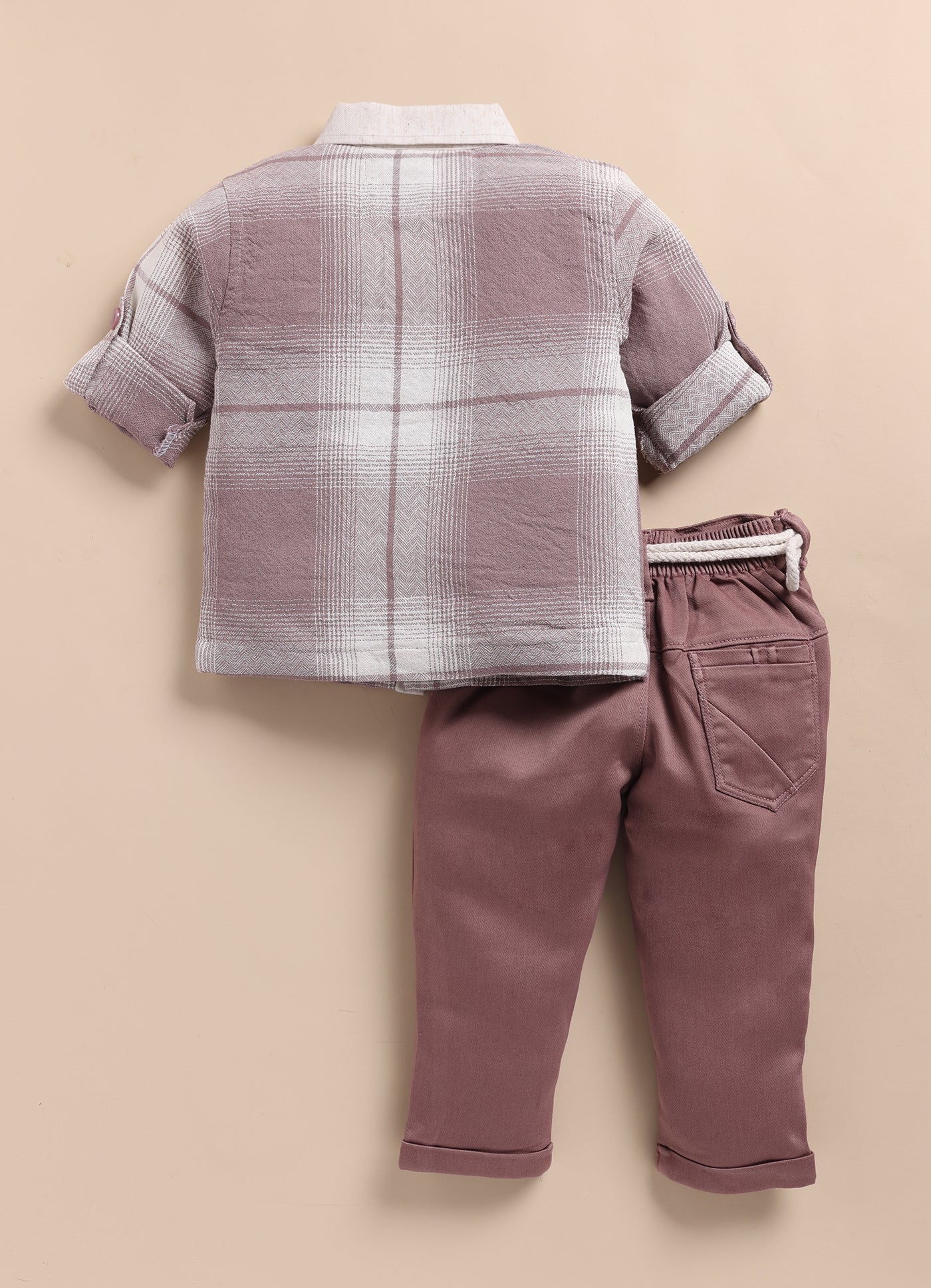 Trendy and Timeless Cotton Checkered Shacket 3 piece Casual Set for Boys- Lavender