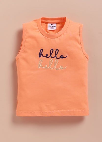Boys Abstract Printed Bright Airport Look Coord with Tshirt Casual Set- Peach