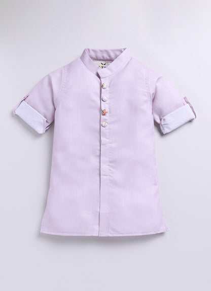 Boys Floral Embroidered Jacket Kurta Set-Lavender