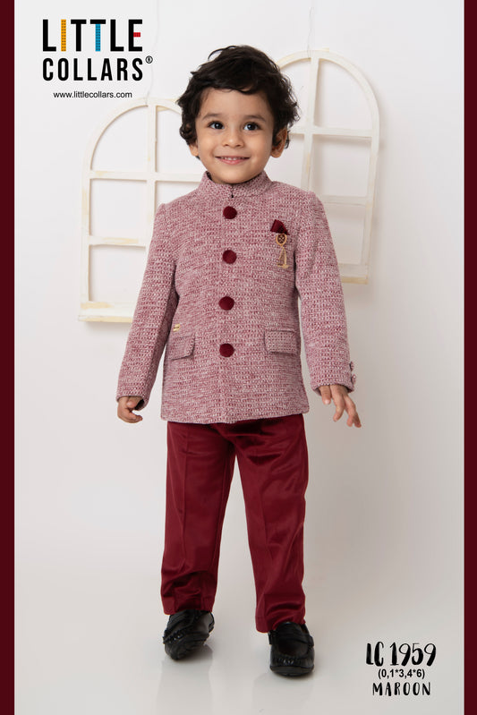 Maroon Velvet Suede Prince Bandhgala Coat Set