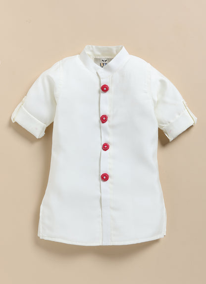 Little Collars Boys Festive Hot Pink Floral Motif Ethnic Nehru Jacket Kurta Pajama Set - Pink