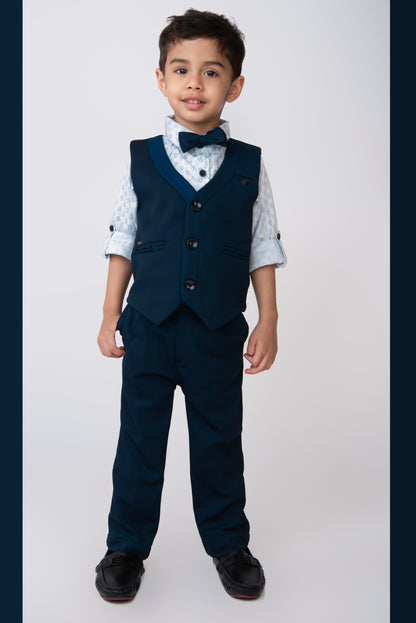 Blue Stylish Formal 4 piece Waistcoat Coord Set