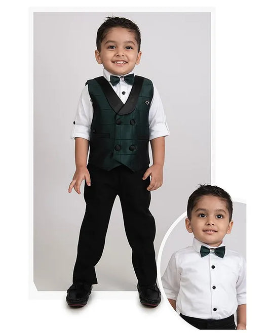 Green Jaquard Waistcoat Formal Tuxedo Co-ord Set with Bow