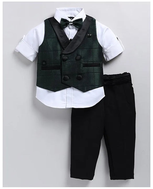 Green Jaquard Waistcoat Formal Tuxedo Co-ord Set with Bow