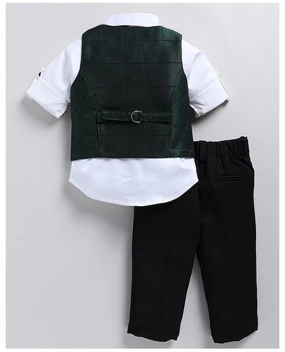 Green Jaquard Waistcoat Formal Tuxedo Co-ord Set with Bow