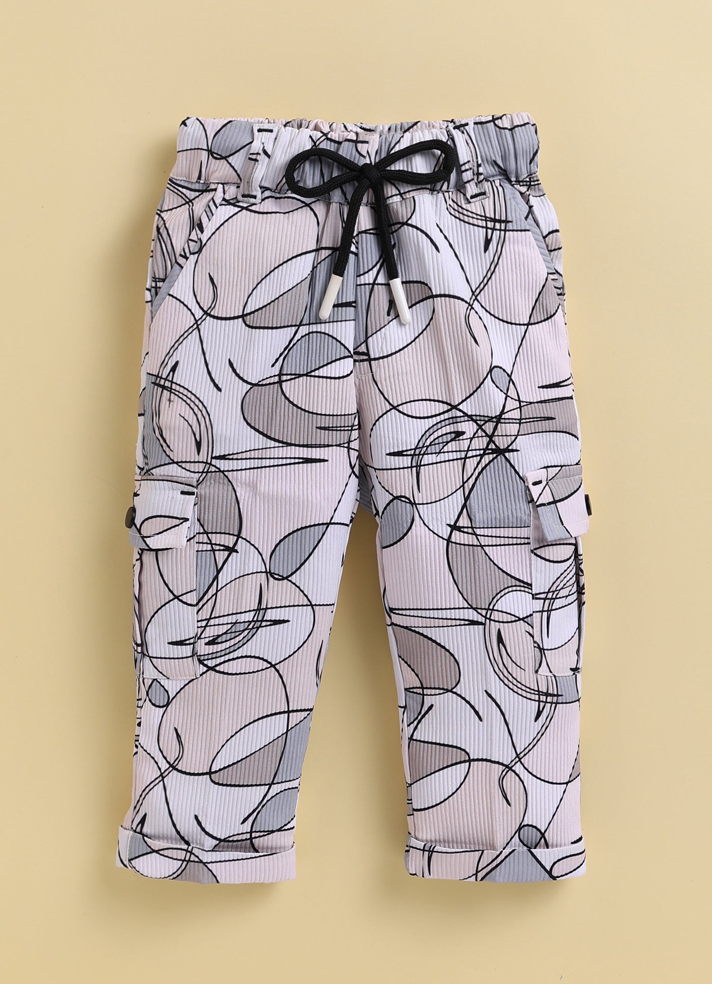 Boys Casual Knitted Full Sleeves All over Printed Airport Look Coord Casual Set- Beige