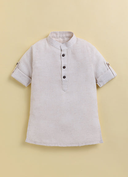 Boys Blended Cotton Woven Floral Printed Nehru Jacket, Full Sleeve Kurta and Pajama Ethnic Set - Multi