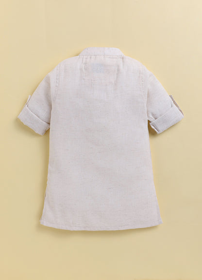 Boys Blended Cotton Woven Floral Printed Nehru Jacket, Full Sleeve Kurta and Pajama Ethnic Set - Multi
