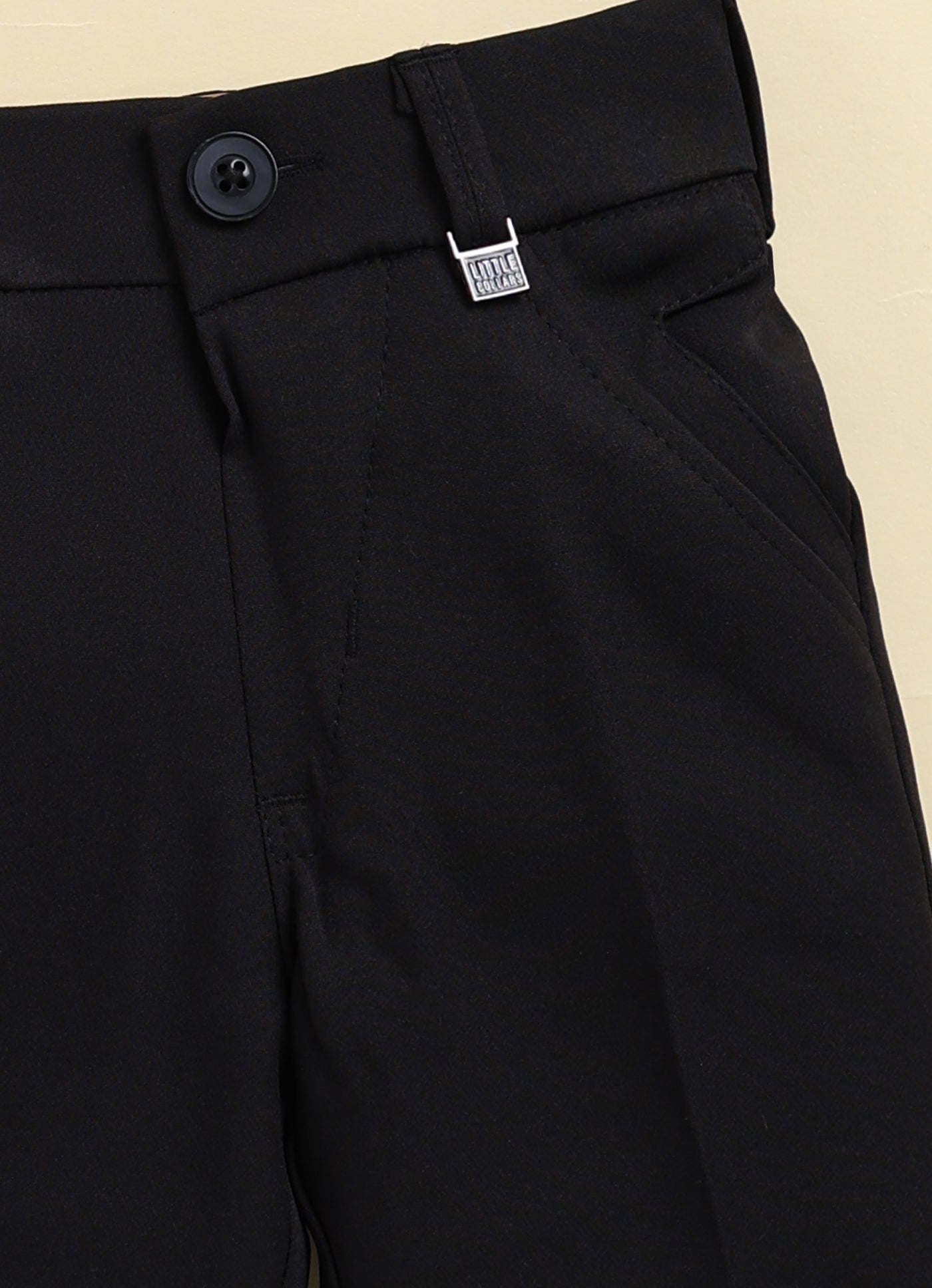 Boys  Full Sleeves Formal Jaquard and Heart Patch Shirt and Trousers with Bow Set- Black