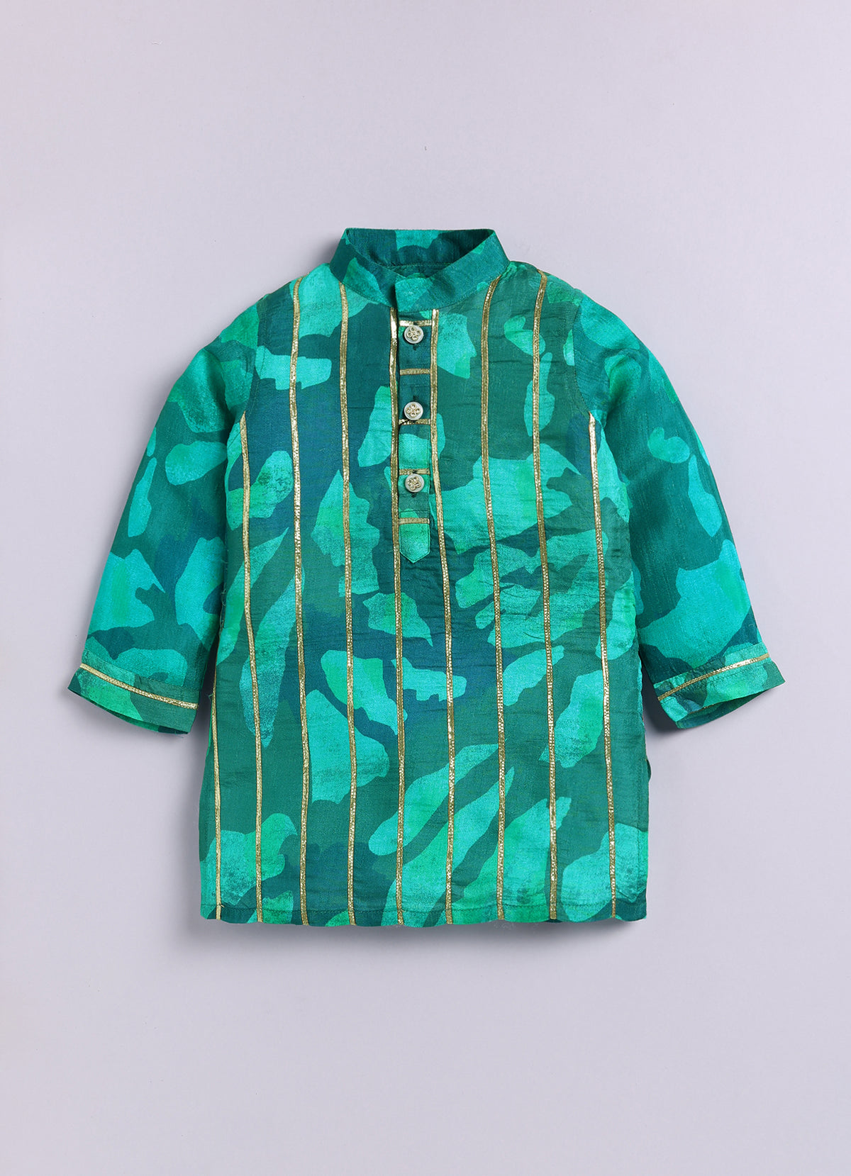 Boys Viscose Gotta Laced Full Sleeve Festive Kurta with exclusive buttons and Pajama Ethnic Set - Green