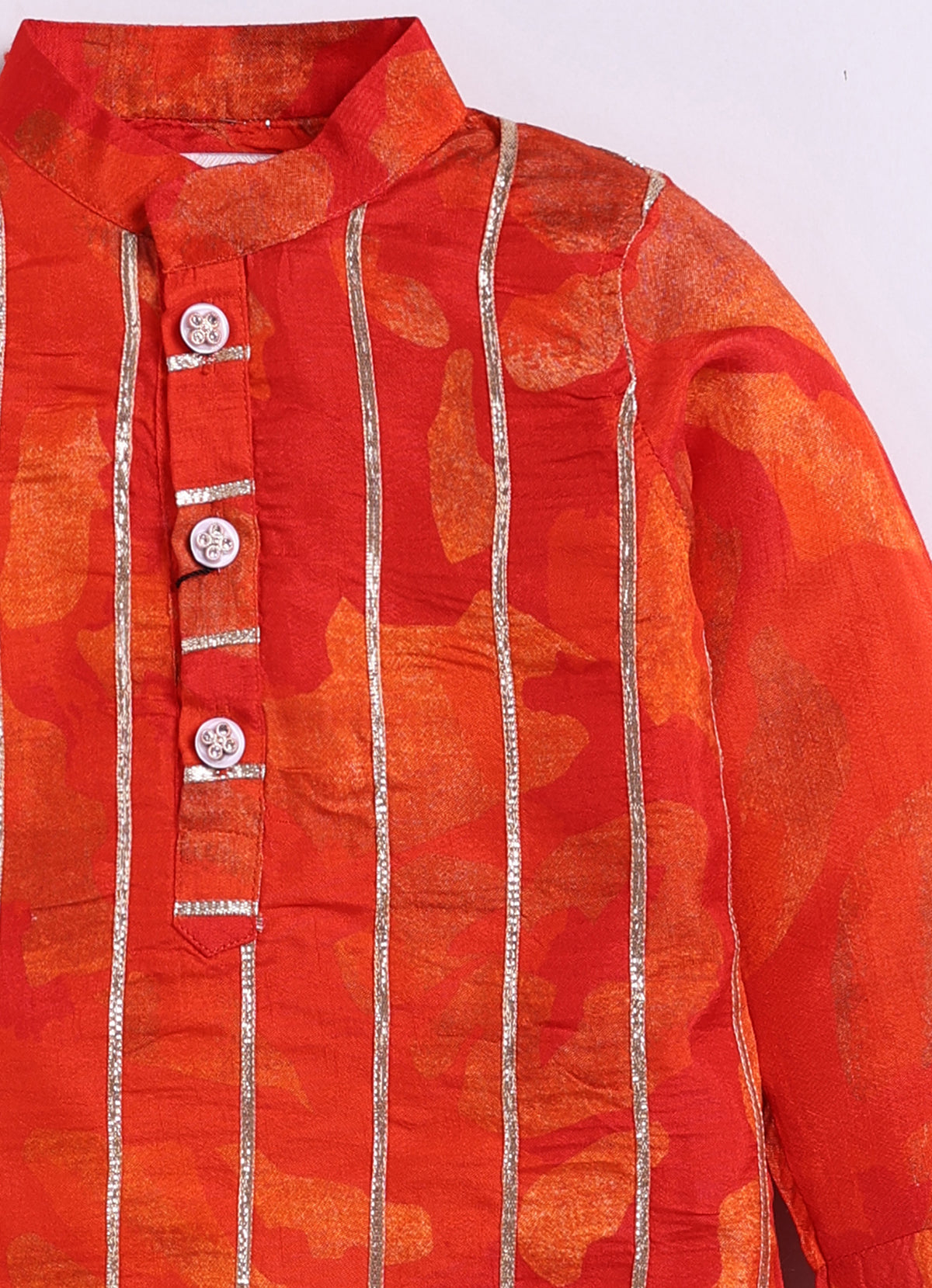 Boys Viscose Gotta Laced Full Sleeve Festive Kurta with exclusive buttons and Pajama Ethnic Set - Red