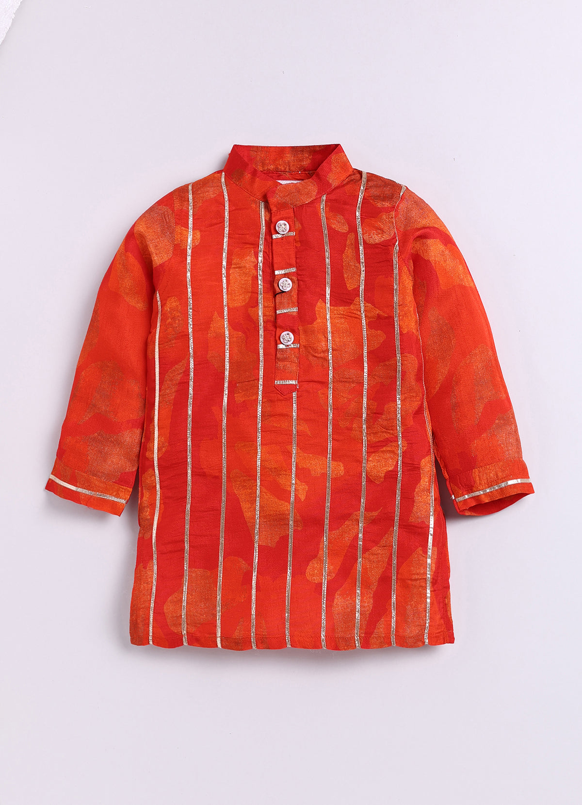 Boys Viscose Gotta Laced Full Sleeve Festive Kurta with exclusive buttons and Pajama Ethnic Set - Red