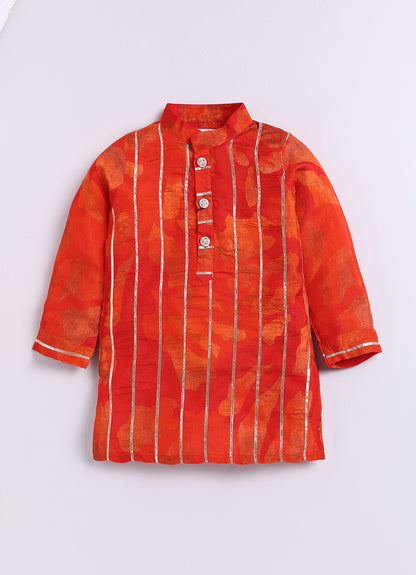 Boys Viscose Gotta Laced Full Sleeve Festive Kurta with exclusive buttons and Pajama Ethnic Set - Red