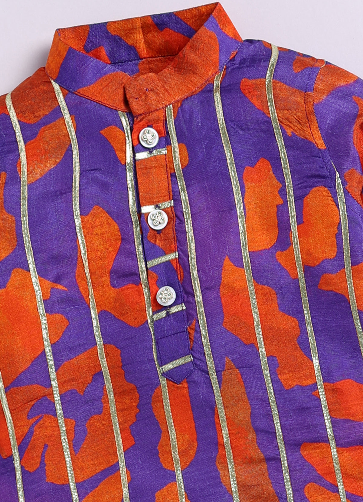Boys Viscose Gotta Laced Full Sleeve Festive Kurta with exclusive buttons and Pajama Ethnic Set - Purple