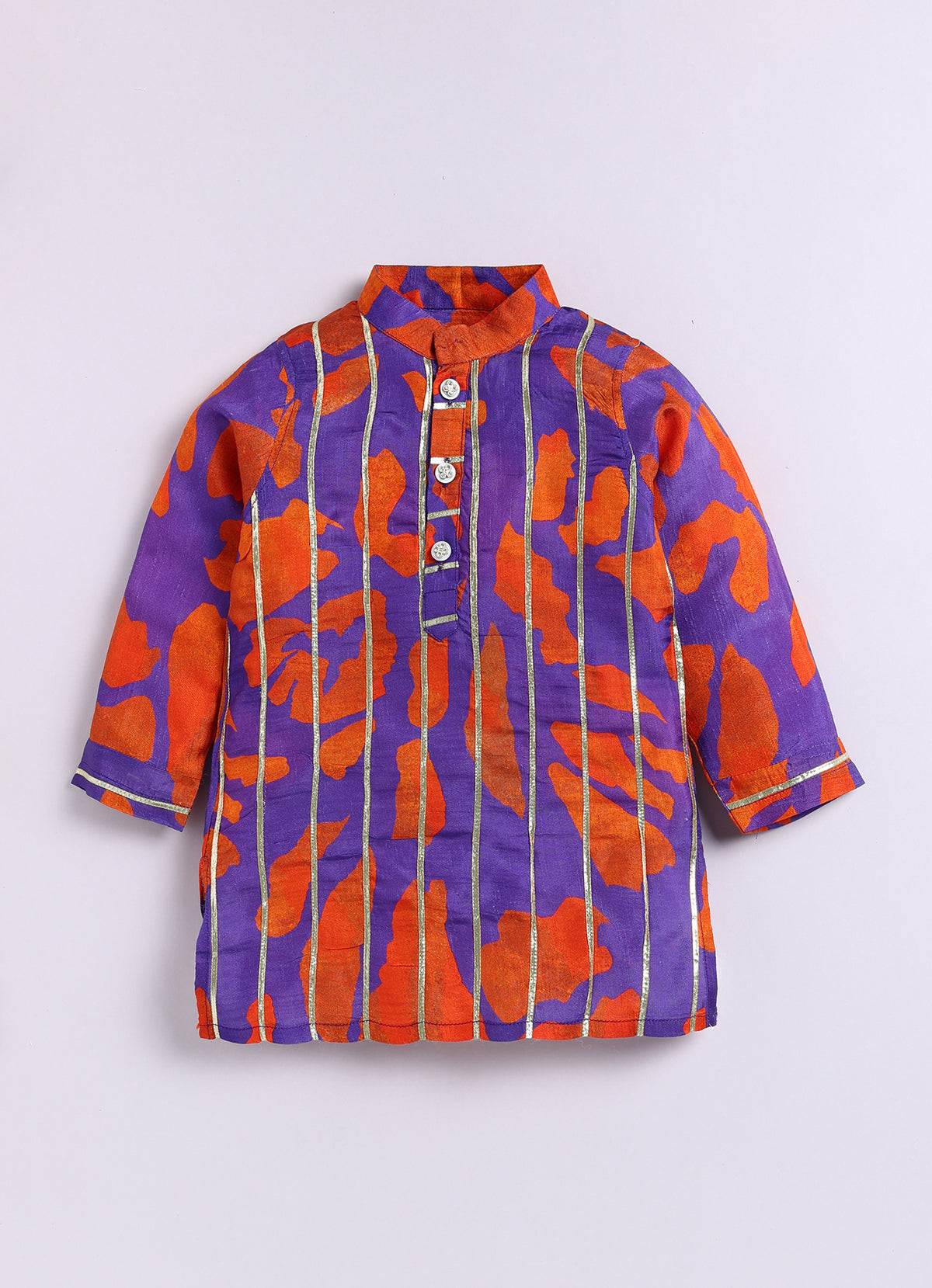 Boys Viscose Gotta Laced Full Sleeve Festive Kurta with exclusive buttons and Pajama Ethnic Set - Purple
