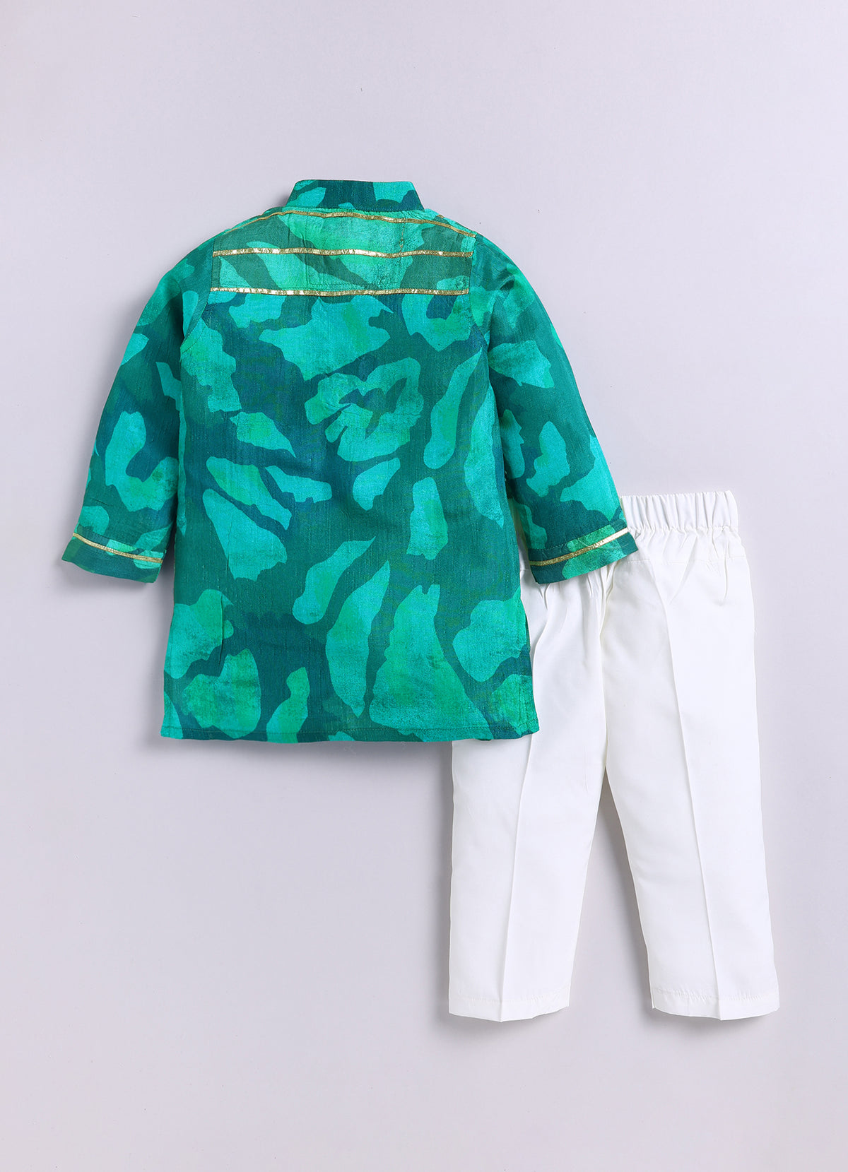 Boys Viscose Gotta Laced Full Sleeve Festive Kurta with exclusive buttons and Pajama Ethnic Set - Green
