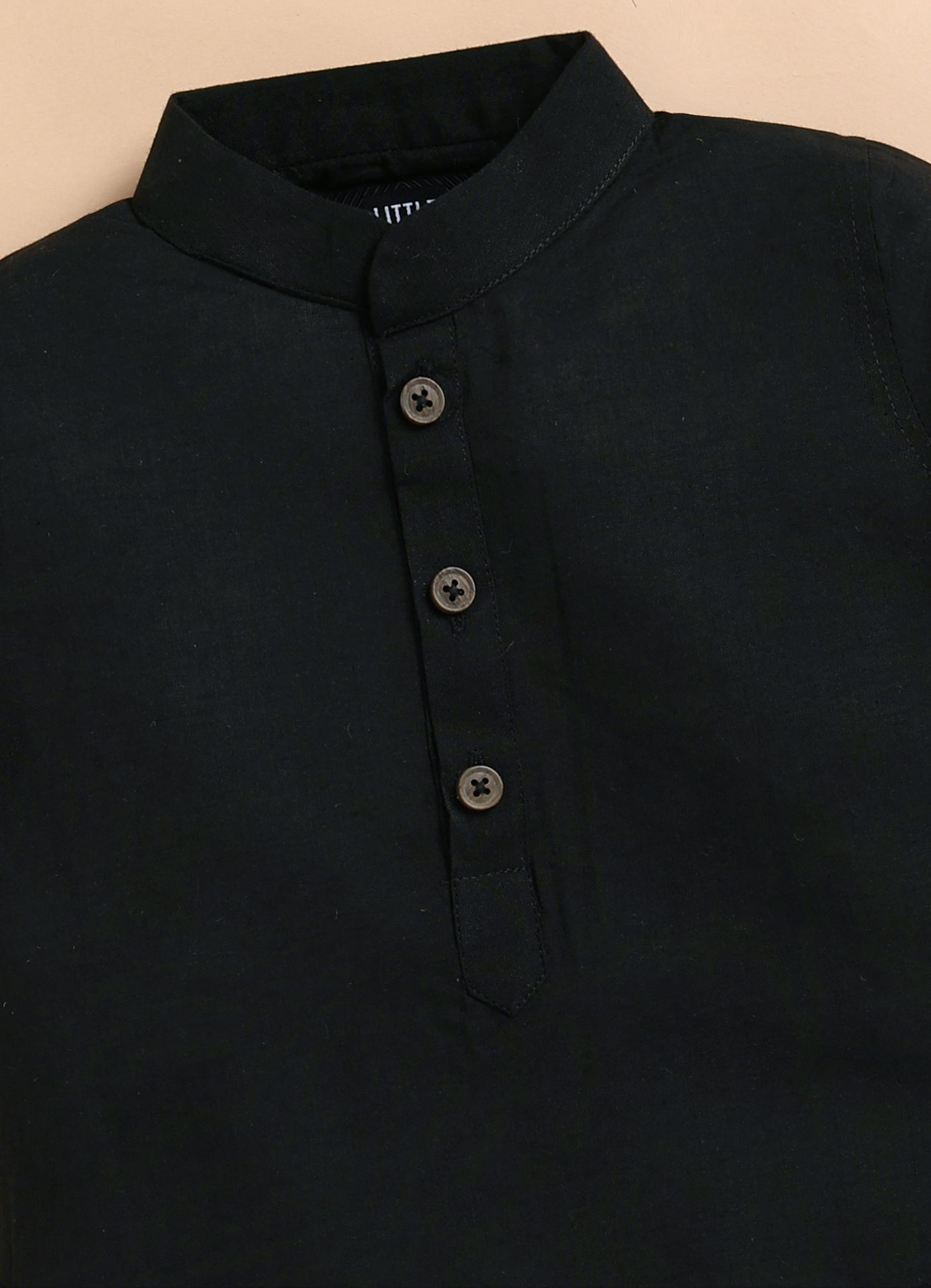 Boys Pure Cotton Woven Butta Fabric Nehru Jacket,Full Sleeve Kurta and Pajama Ethnic Set - Black
