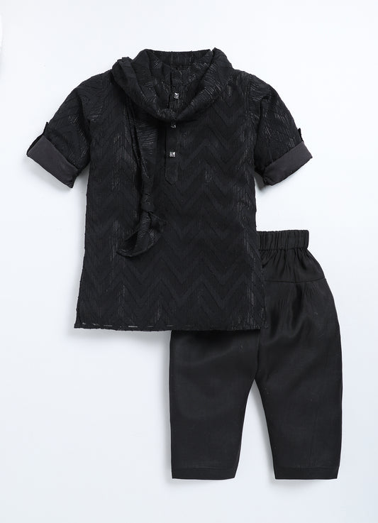Black Festive Pathani Kurta with Patiala Pants and Dupatta