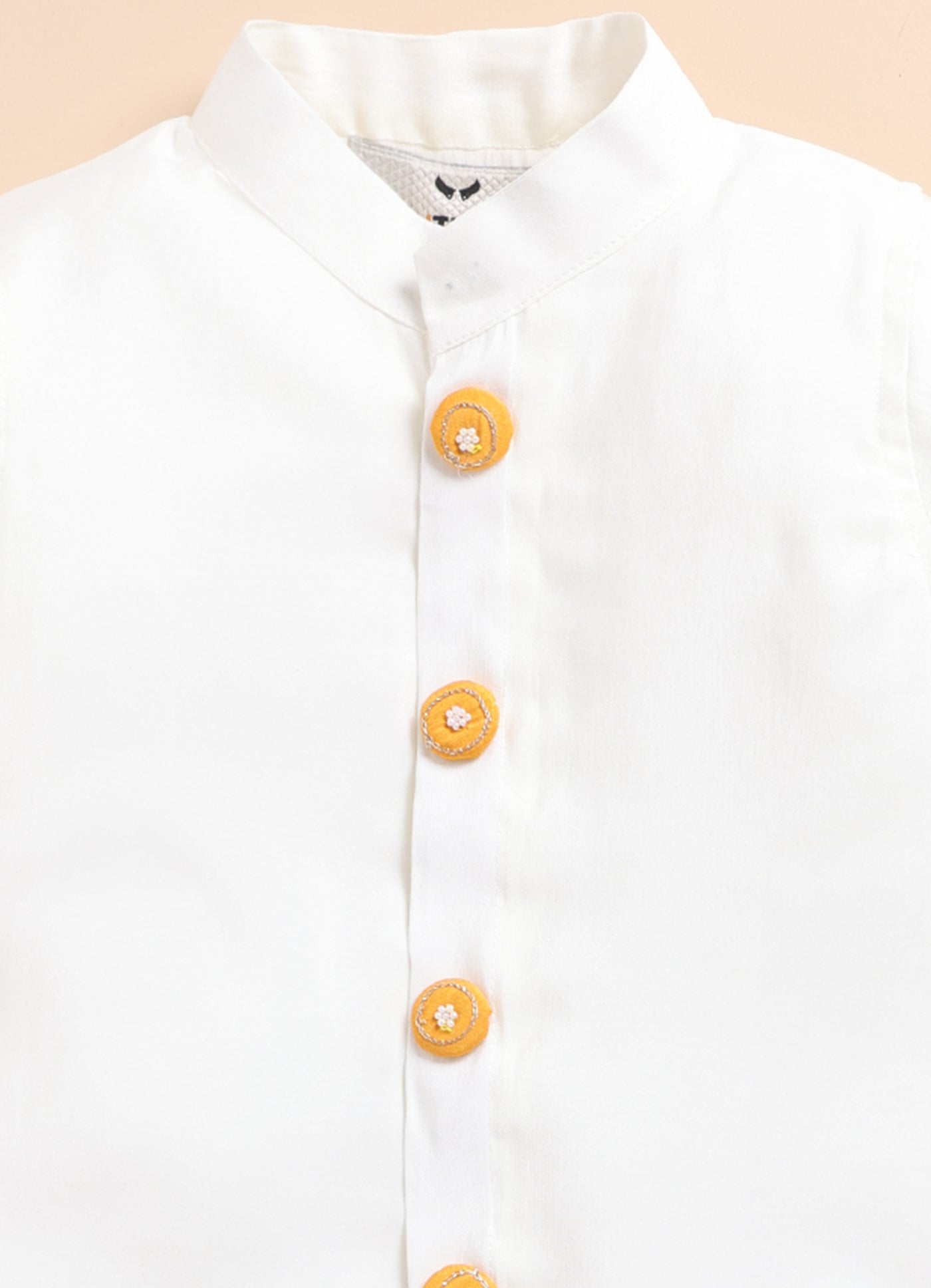 Little Collars Boys Festive Haldi Floral Motif Ethnic Nehru Jacket Kurta Pajama Set - Mustard