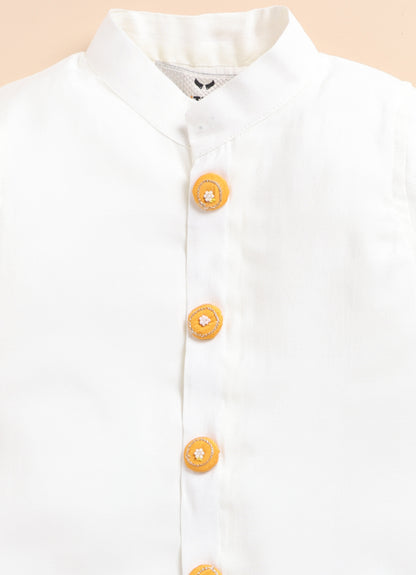 Little Collars Boys Festive Haldi Floral Motif Ethnic Nehru Jacket Kurta Pajama Set - Mustard