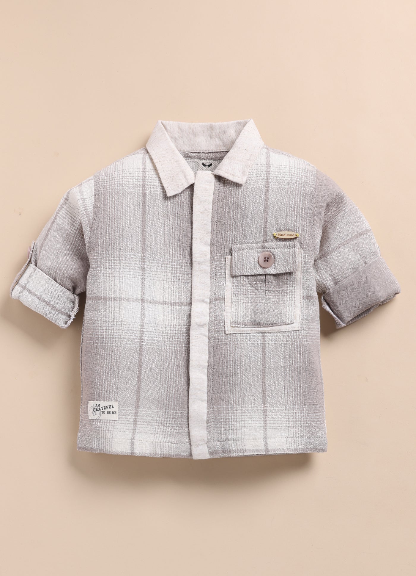 Trendy and Timeless Cotton Checkered Shacket 3 piece Casual Set for Boys- Grey