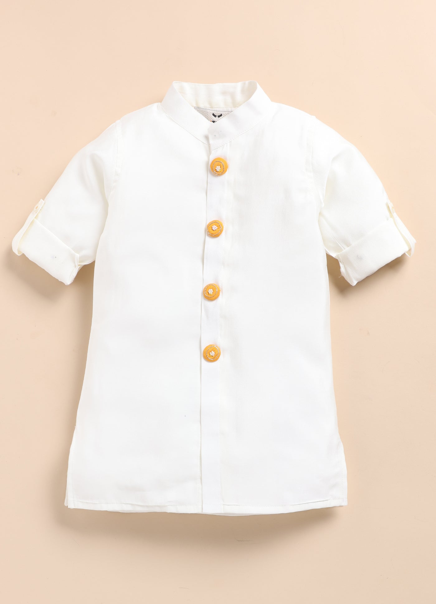Little Collars Boys Festive Haldi Floral Motif Ethnic Nehru Jacket Kurta Pajama Set - Mustard