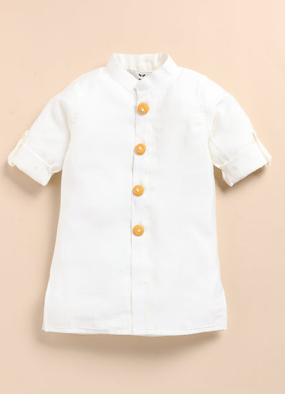 Little Collars Boys Festive Haldi Floral Motif Ethnic Nehru Jacket Kurta Pajama Set - Mustard