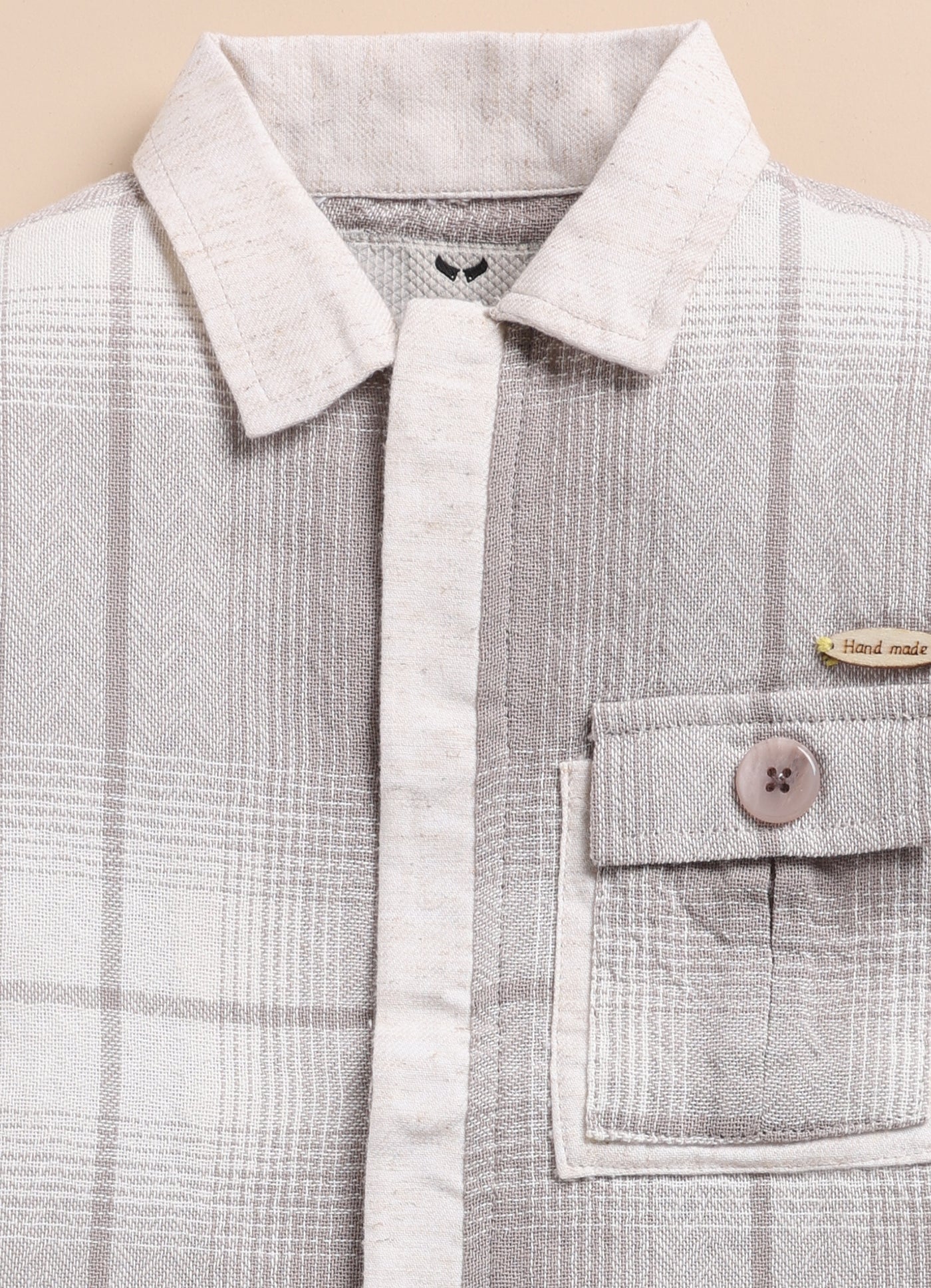 Trendy and Timeless Cotton Checkered Shacket 3 piece Casual Set for Boys- Grey
