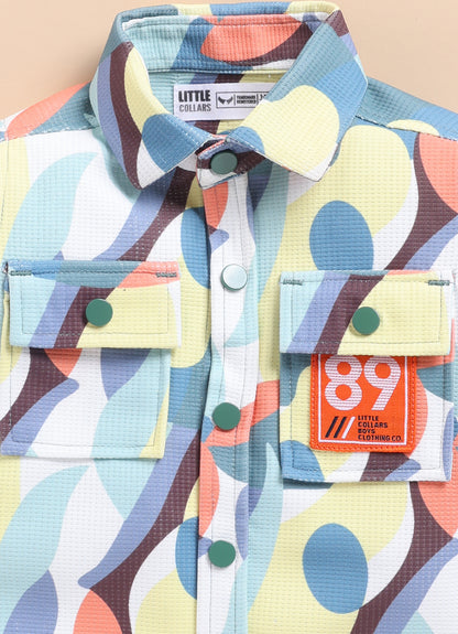 Boys Abstract Printed Bright Airport Look Coord with Tshirt Casual Set - Green