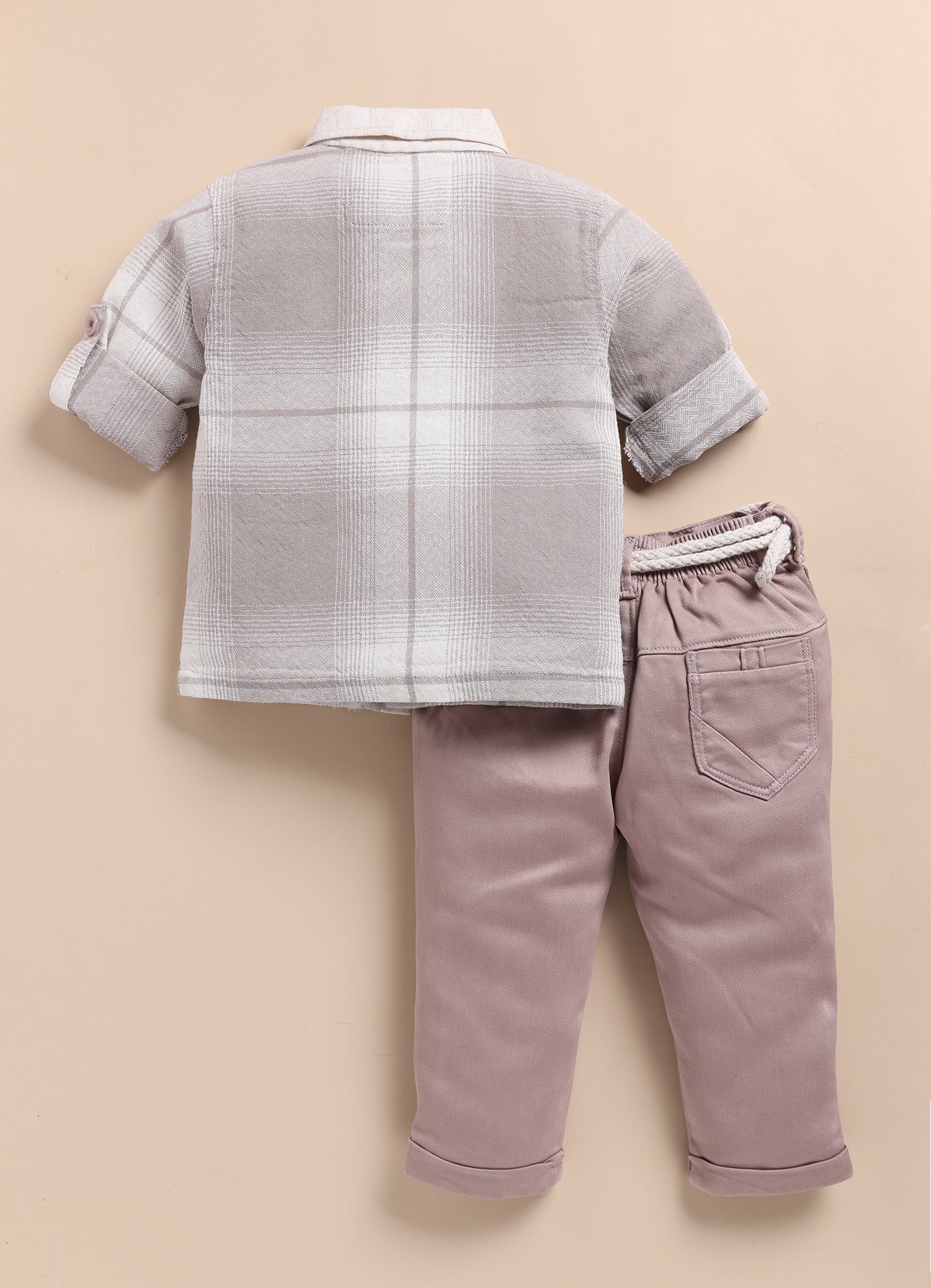 Trendy and Timeless Cotton Checkered Shacket 3 piece Casual Set for Boys- Grey