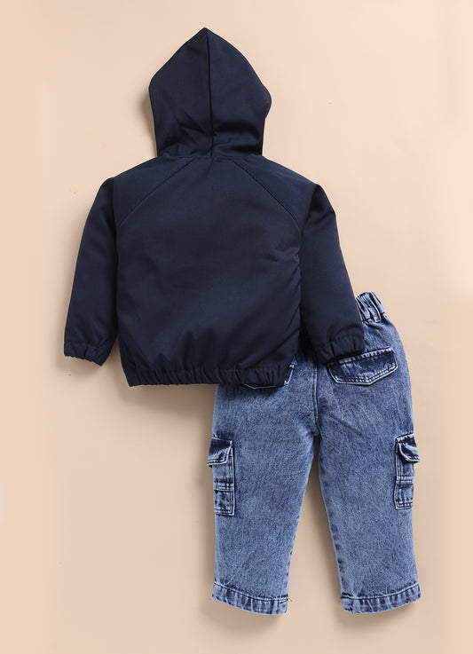 Navy Fashionable and Trendy Hooded Jacket, Shirt, Tshirt, Cargo Pants Casual set