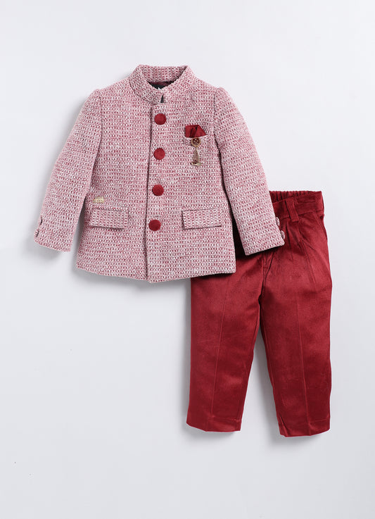 Maroon Velvet Suede Prince Bandhgala Coat Set