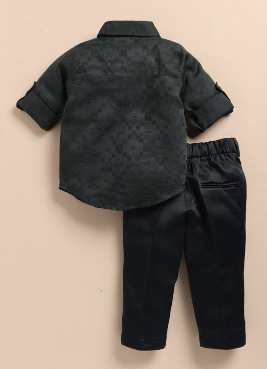 Olive Debonair Structured Formal Full Sleeves Shirt Pant Tie Set