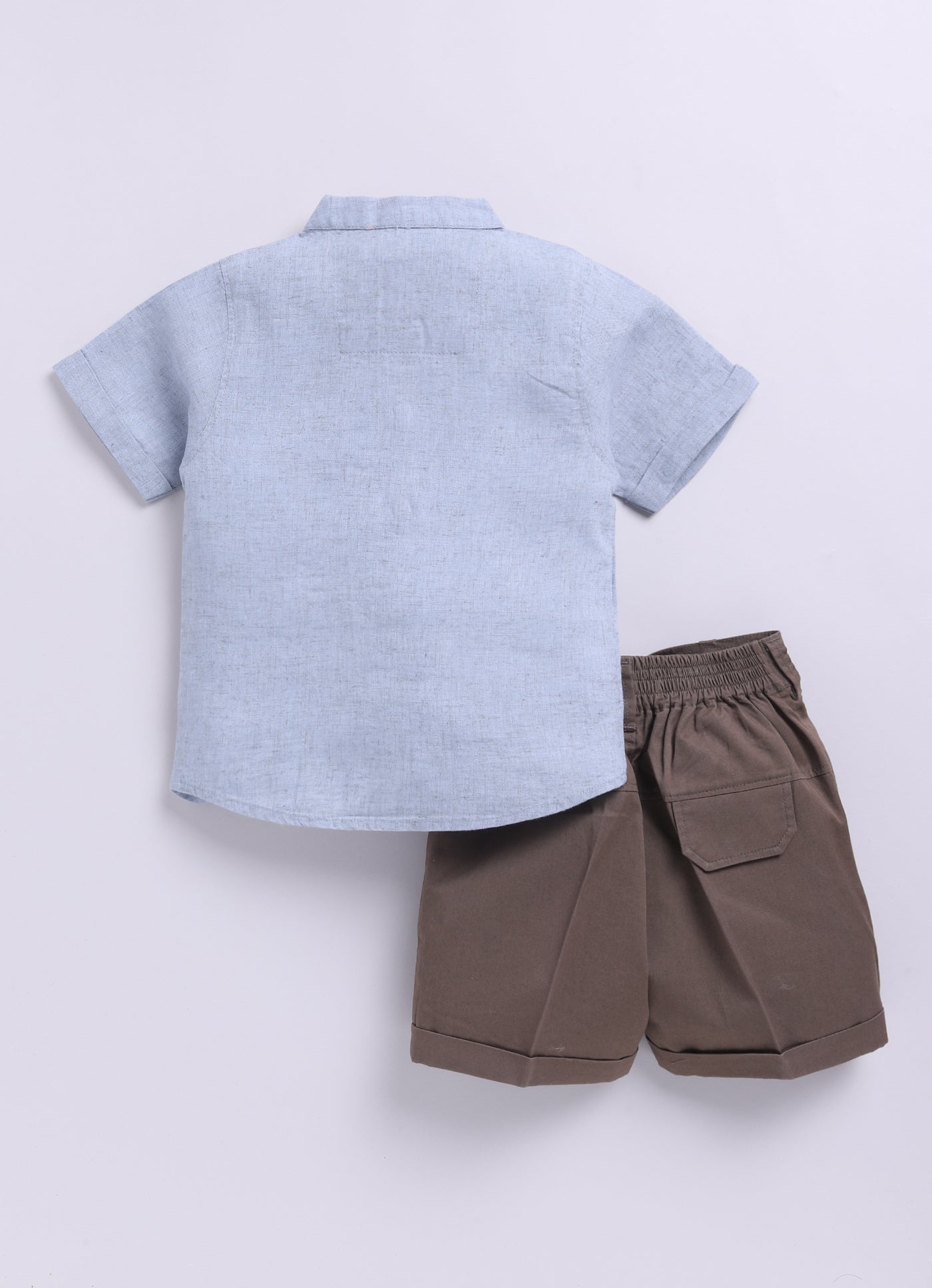 Sky Blue Casual Pure Organic Cotton Embroidered Half Sleeves Shirt Half Pant Set