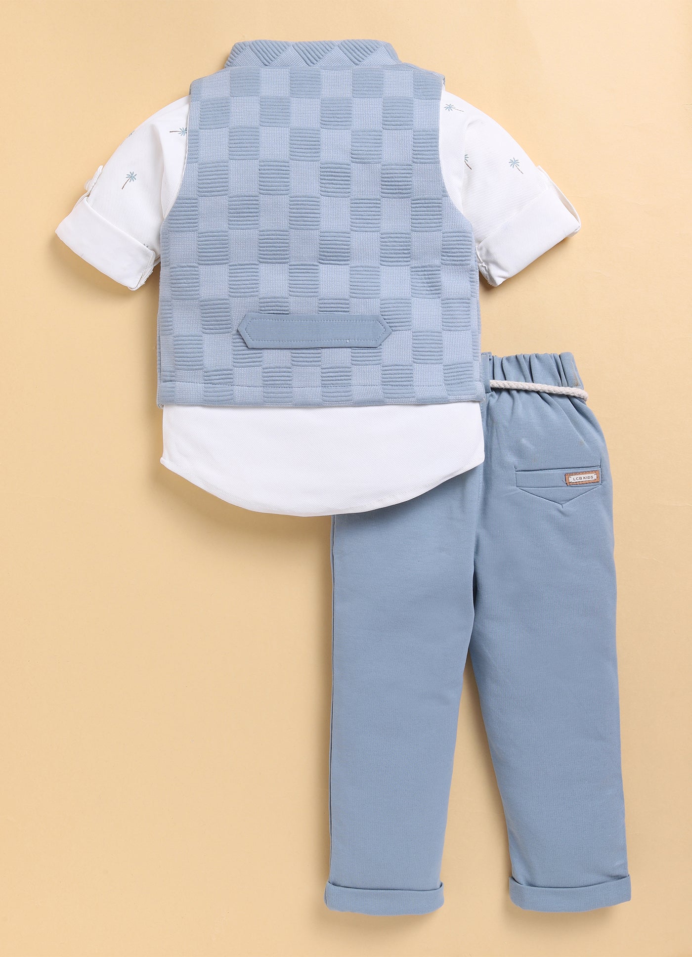 S.Blue Adorable Jacquard Waistcoat Full Sleeves Shirt Pants Bow Set for Boys