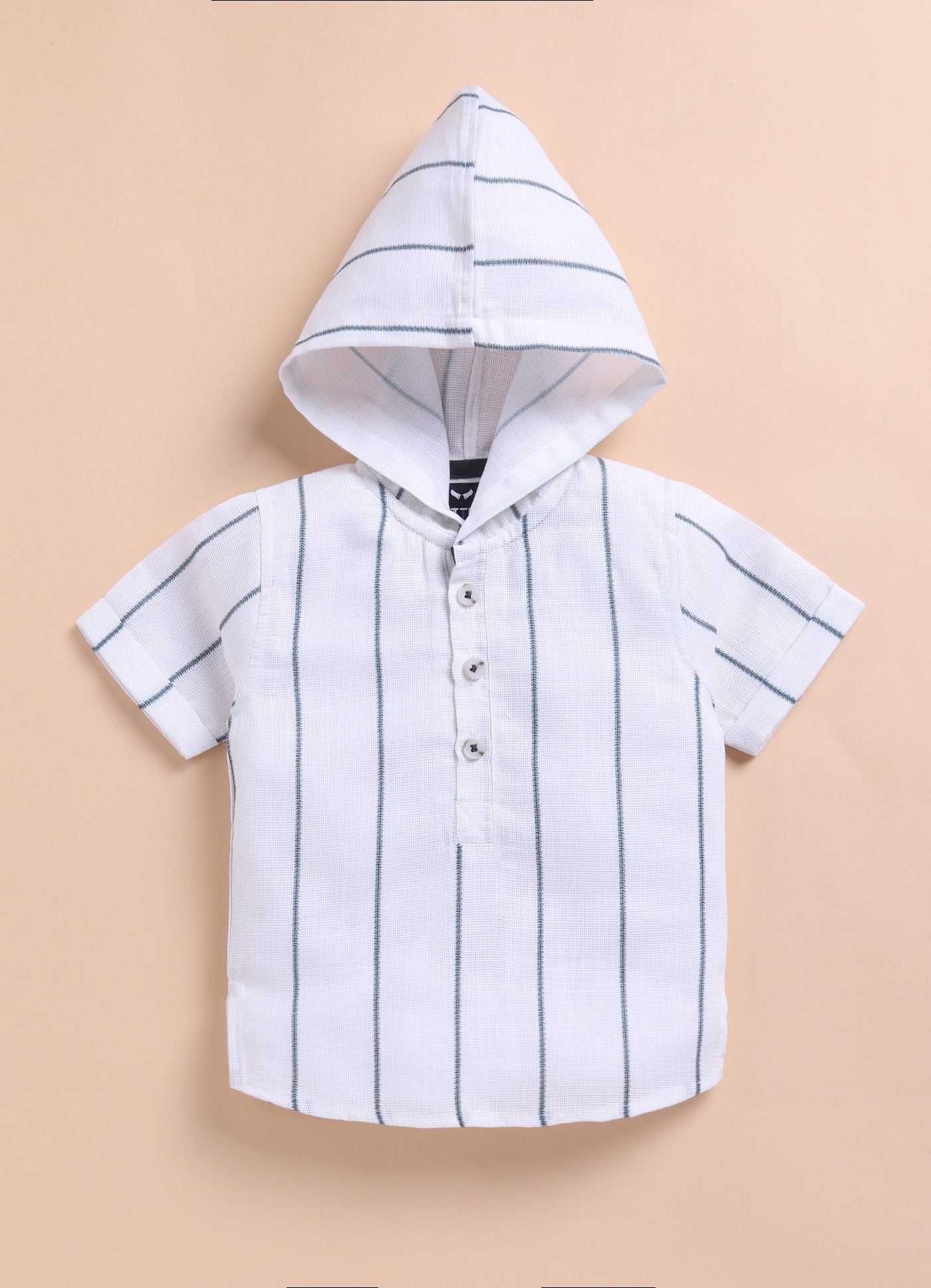 Green Casual and Stylish Full Sleeves Cotton Blend Washed Shacket with Pants and Striped Half Sleeves Hooded Kurta Shirt