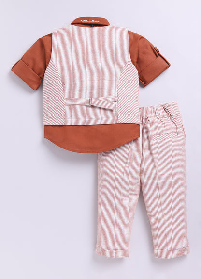RUST Cotton Elegant Formal Full Sleeves 4 piece Waistcoat Coord Set
