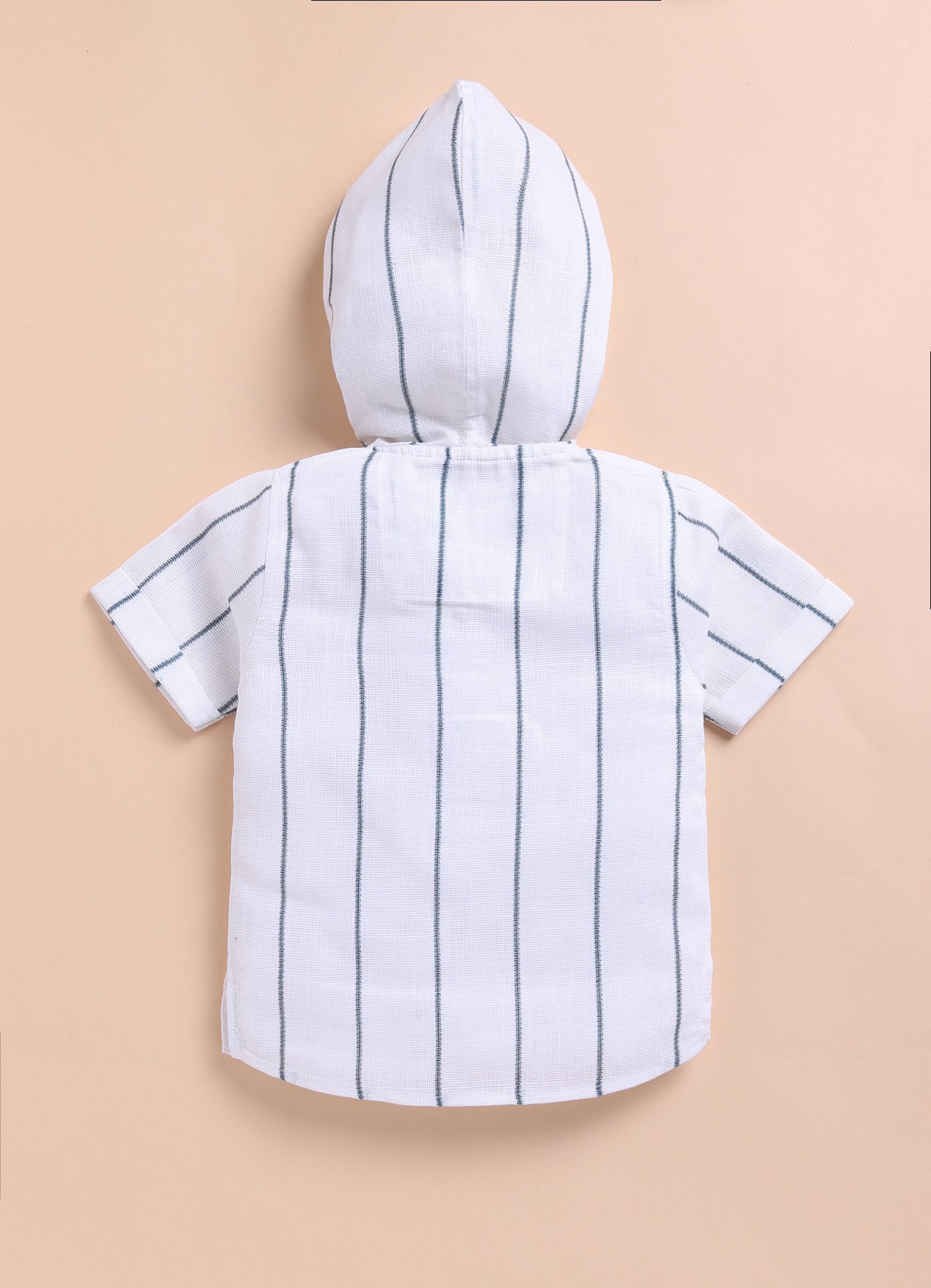 Green Casual and Stylish Full Sleeves Cotton Blend Washed Shacket with Pants and Striped Half Sleeves Hooded Kurta Shirt