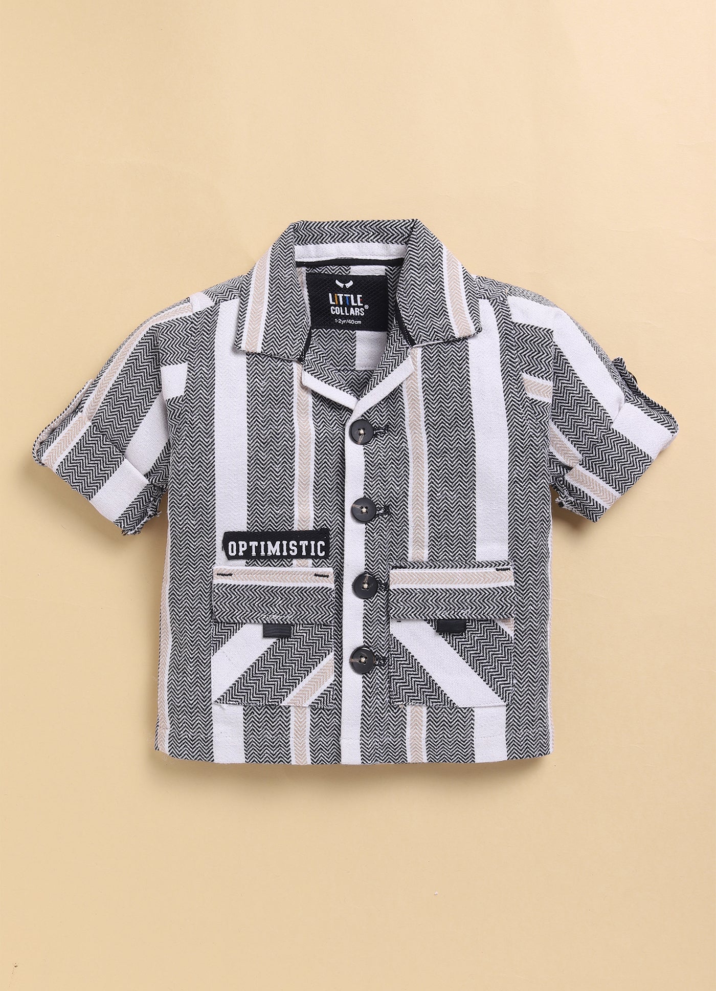 Black Recycled Cotton Striped Casual Full Sleeves Overshirt and Tshirt Pants Set