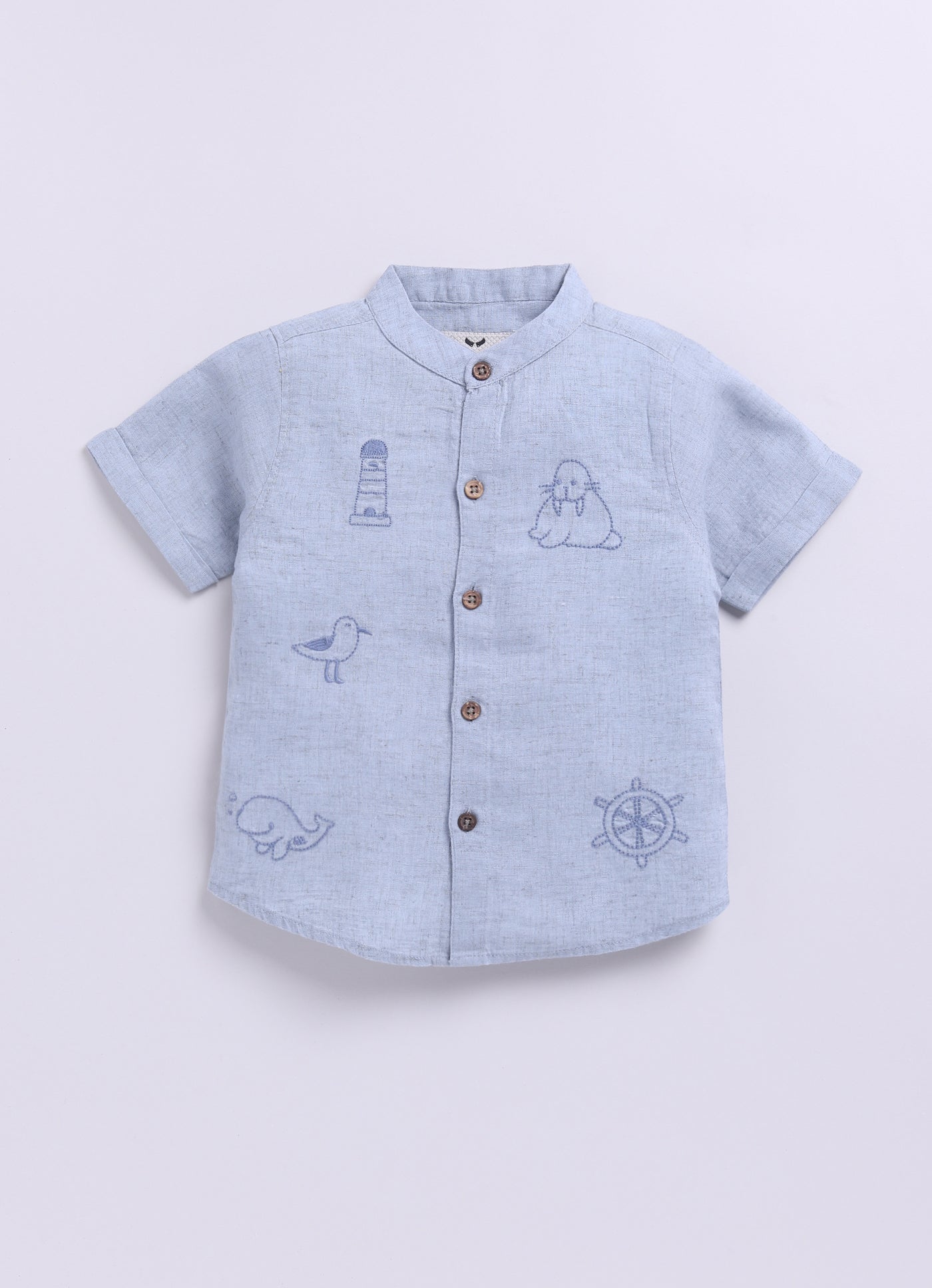 Sky Blue Casual Pure Organic Cotton Embroidered Half Sleeves Shirt Half Pant Set