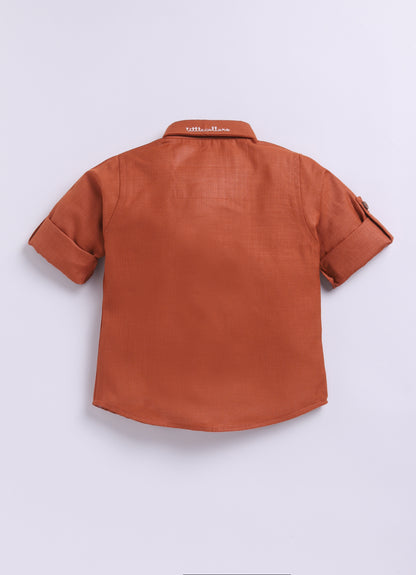 RUST Cotton Elegant Formal Full Sleeves 4 piece Waistcoat Coord Set