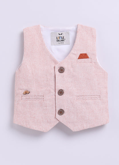 RUST Cotton Elegant Formal Full Sleeves 4 piece Waistcoat Coord Set