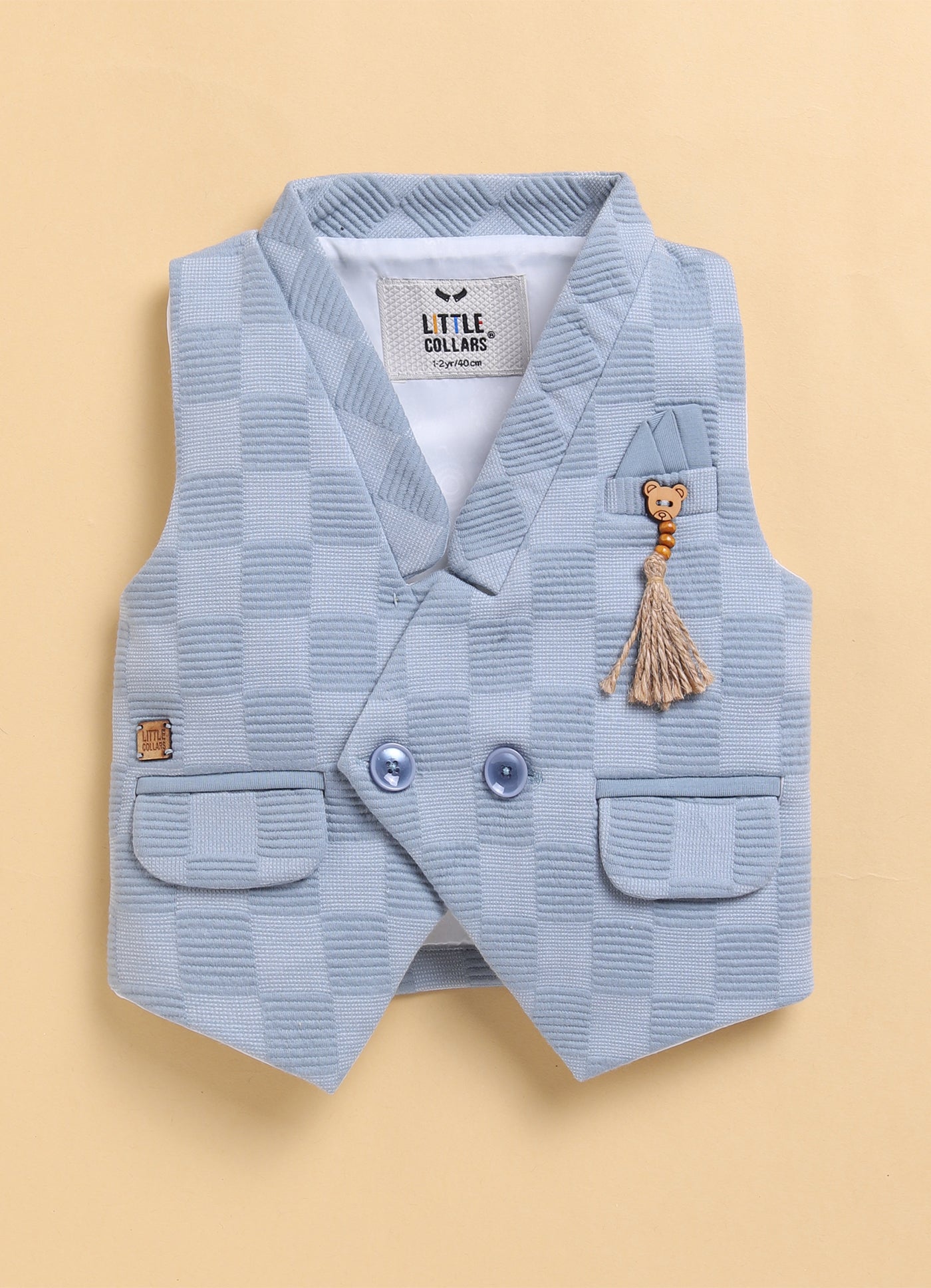 S.Blue Adorable Jacquard Waistcoat Full Sleeves Shirt Pants Bow Set for Boys