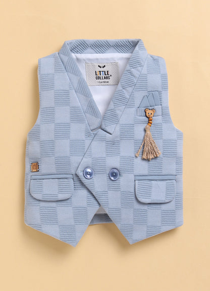S.Blue Adorable Jacquard Waistcoat Full Sleeves Shirt Pants Bow Set for Boys