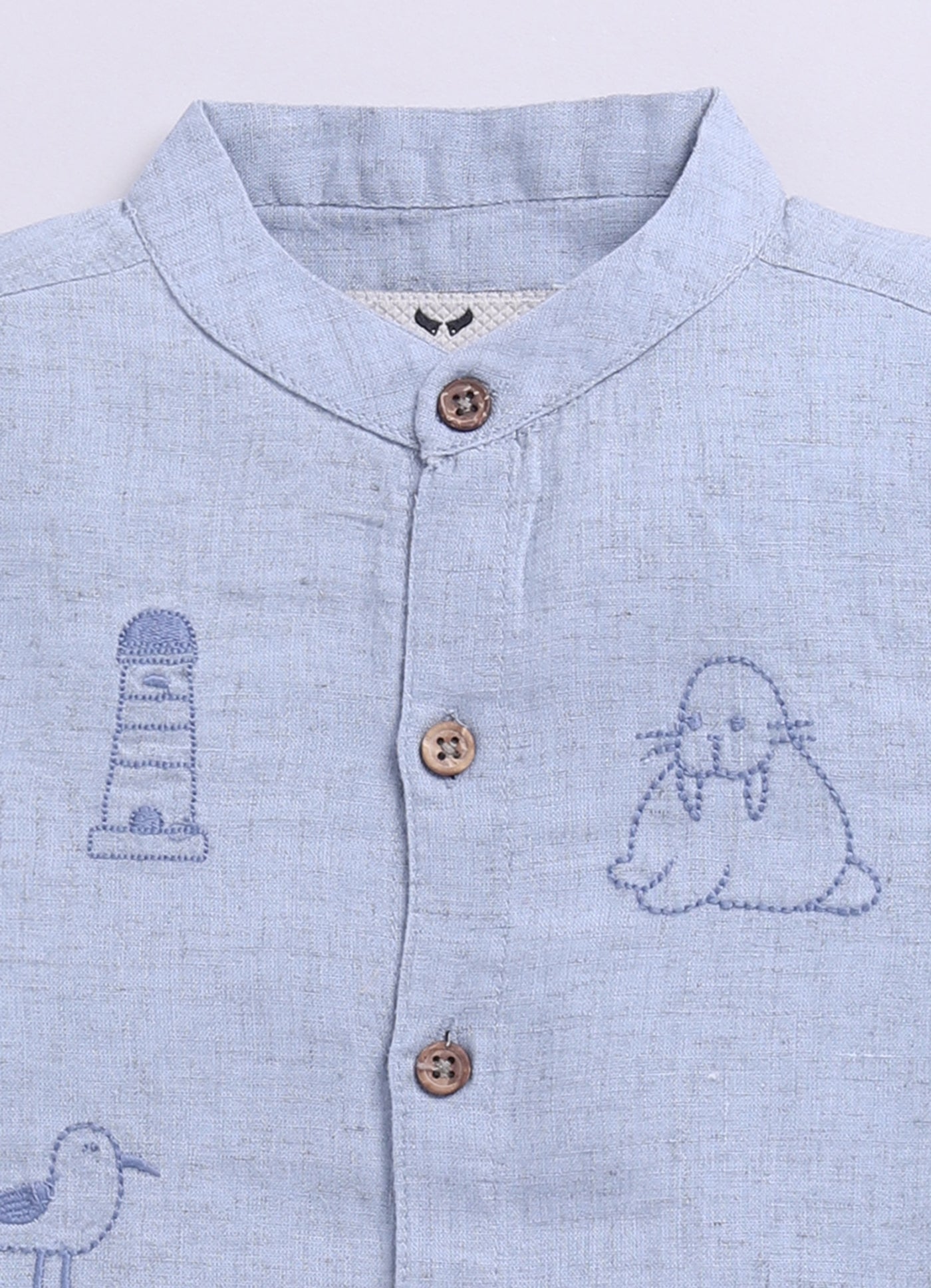 Sky Blue Casual Pure Organic Cotton Embroidered Half Sleeves Shirt Half Pant Set