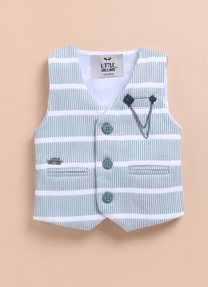 Green Adorable Knitted Waistcoat Full Sleeves Shirt Pants Set for Boys