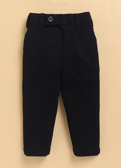 Navy Formal Partywear Jacquard Nehru Jacket Full Sleeves Shirt Pant Set